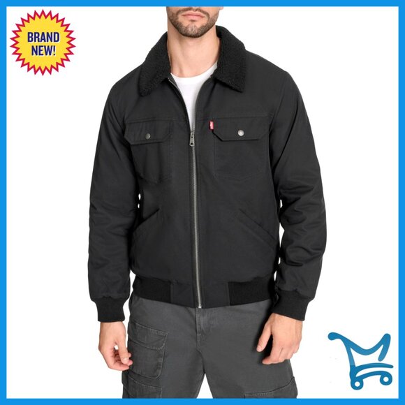 Sherpa Lined Polyester Bomber Jacket with Laydown Collar